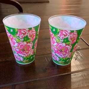 Pair of Pink and Green Floral Lilly Pulitzer Plastic Glasses EUC